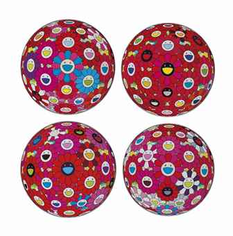 Four Prints By The Artist: Flowerball (3D) - Tum Red; Flowerball (3D) - Red, Pink, Blue; Flowerball (3D) - Blue, Red; Flowerball (3D) - Red Ball-2013 Four Prints By The Artist: Flowerball (3D) - Tum Red; Flowerball (3D) - Red, Pink, Blue; Flowerball (3D) - Blue, Red; Flowerball (3D) - Red Ball-2013