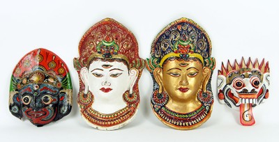 A Collection Of Three Balinese Papier Mache Masks- A Collection Of Three Balinese Papier Mache Masks-