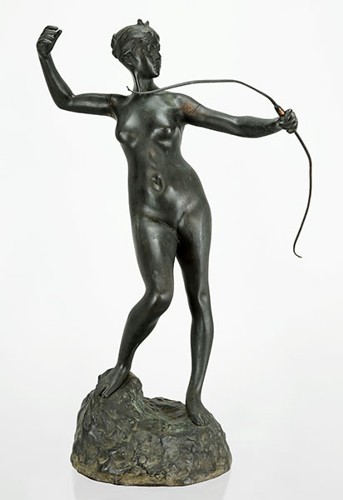 A Patinated Bronze Figure of Diana the Huntress- A Patinated Bronze Figure of Diana the Huntress-
