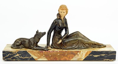 Artist Unknown - Art Deco Maiden and Dog- Artist Unknown - Art Deco Maiden and Dog-