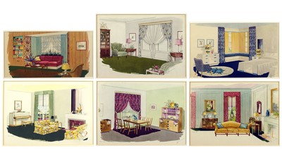 A Set of Six Prints Depicting 1940's Interiors- A Set of Six Prints Depicting 1940's Interiors-