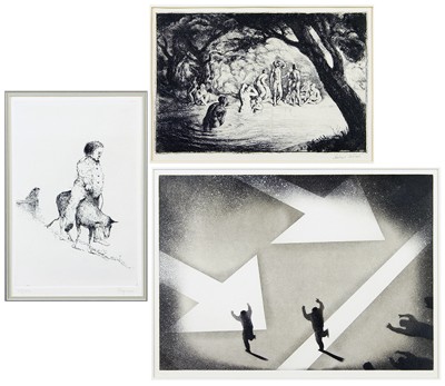 A Collection Of Three Framed Etchings: 'Caprano', 'Genove' and 'Bathers'- A Collection Of Three Framed Etchings: 'Caprano', 'Genove' and 'Bathers'-