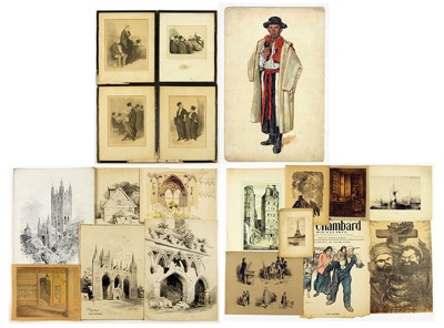 A Collection of Works on Paper ('Canterbury Cathedral', 'La Vie de Madame Quelconque', 'La Feuille', 'Les Jens du Justice')-1940 A Collection of Works on Paper ('Canterbury Cathedral', 'La Vie de Madame Quelconque', 'La Feuille', 'Les Jens du Justice')-1940