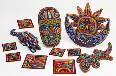 A Group of Mexican Huichol Beaded Folk Art Items- A Group of Mexican Huichol Beaded Folk Art Items-