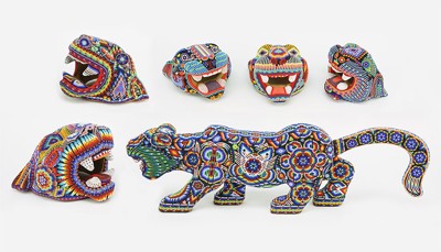 A Group of Mexican Huichol Beaded Folk Art Items- A Group of Mexican Huichol Beaded Folk Art Items-