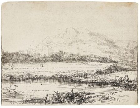 Canal With An Angler And Two Swans (B., Holl. 235; New Holl. 253; H. 238)-1650 Canal With An Angler And Two Swans (B., Holl. 235; New Holl. 253; H. 238)-1650