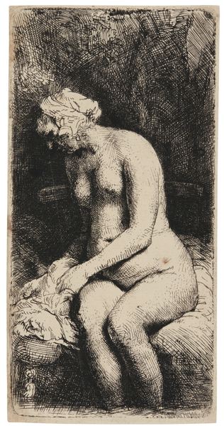 Woman Bathing Her Feet At A Brook (B., Holl. 200; New Holl. 309; H. 298)-1658 Woman Bathing Her Feet At A Brook (B., Holl. 200; New Holl. 309; H. 298)-1658