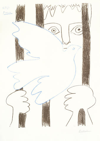 After Pablo Picasso - Colombe bleu volant devant les barreaux-1959 After Pablo Picasso - Colombe bleu volant devant les barreaux-1959