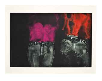 (i) Two figures one front, one back, from Blue Jeans Series; (ii) Man in Green Shirt; (iii) Girl in Blue Jeans; (iv) Girl in Violet Shirt; (v) Girl in Doorway-1975 (i) Two figures one front, one back, from Blue Jeans Series; (ii) Man in Green Shirt; (iii) Girl in Blue Jeans; (iv) Girl in Violet Shirt; (v) Girl in Doorway-1975