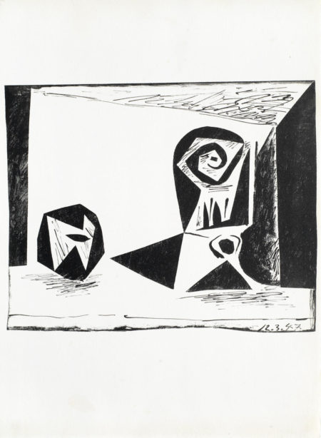 A collection of Lithographs unframed (Composition au verre a pied, 45 Linoleums Graves, L'Homme a la Fraise, 'Nature Morte au Verre et a la Pomme)-1947 A collection of Lithographs unframed (Composition au verre a pied, 45 Linoleums Graves, L'Homme a la Fraise, 'Nature Morte au Verre et a la Pomme)-1947
