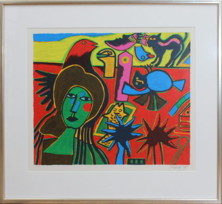 Woman with fish, cat and bird-1997 Woman with fish, cat and bird-1997