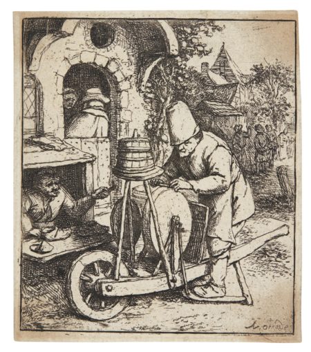 The Smoker; The Barn; The Woman Spinning; The Knife Grinder (Hollstein Godefroy 5 23 31 36)-1682 The Smoker; The Barn; The Woman Spinning; The Knife Grinder (Hollstein Godefroy 5 23 31 36)-1682