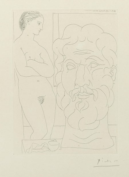 Modèle et Grande Tête sculptée, pl. 61, from La Suite Vollard (B. 170; Ba. 323)-1933 Modèle et Grande Tête sculptée, pl. 61, from La Suite Vollard (B. 170; Ba. 323)-1933