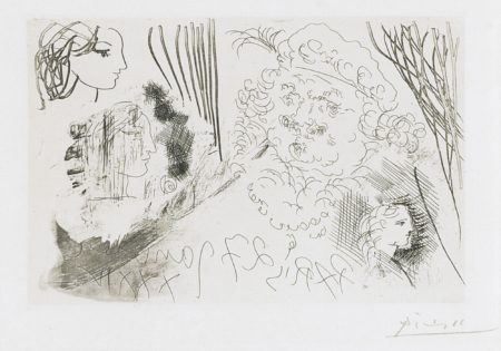 Feuille D'Etudes. Profils De Marie-Therese Et Tete De Rembrandt Au Beret (B. 207; Ba. 405)-1934 Feuille D'Etudes. Profils De Marie-Therese Et Tete De Rembrandt Au Beret (B. 207; Ba. 405)-1934