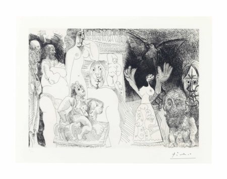 Autoportrait dedouble, Maja au Pigeon, Demenageur avec Femme et Sculpture, Hercule de Foire vieillissant, Pere de l'Artiste, avec Baigneuse Ingresque au fond, from Series 156-1970 Autoportrait dedouble, Maja au Pigeon, Demenageur avec Femme et Sculpture, Hercule de Foire vieillissant, Pere de l'Artiste, avec Baigneuse Ingresque au fond, from Series 156-1970