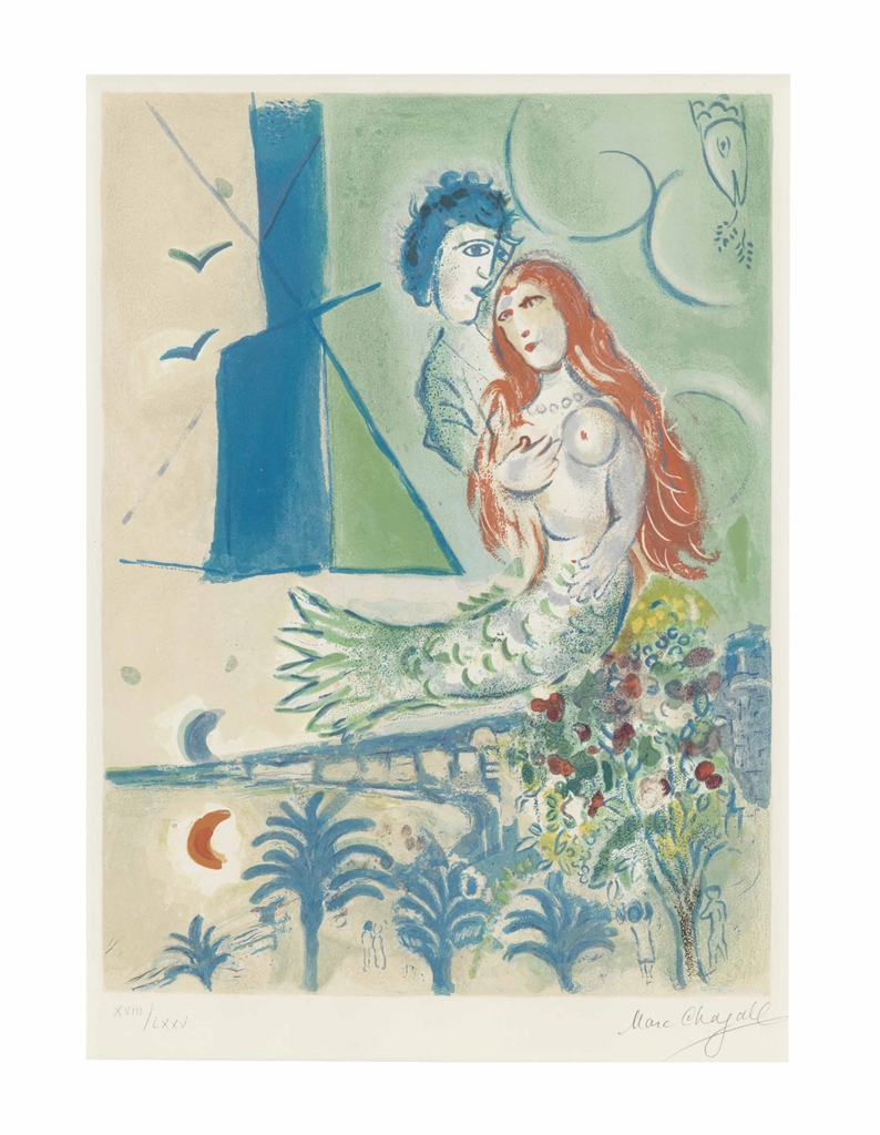 After Marc Chagall - Sirene with Poet, from Nice and the Cote d'Azur-1967 After Marc Chagall - Sirene with Poet, from Nice and the Cote d'Azur-1967