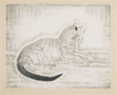 White cat with black tail, from Les Chats (Buisson 29.200.5)-1930 White cat with black tail, from Les Chats (Buisson 29.200.5)-1930