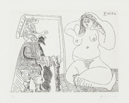Femme Nue Assise en tailleur et Grotesque la main sur le coeur, from La Serie 347 (Bloch 1757; Baer 1773.Bb1)-1968 Femme Nue Assise en tailleur et Grotesque la main sur le coeur, from La Serie 347 (Bloch 1757; Baer 1773.Bb1)-1968