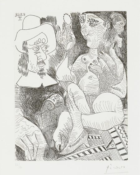 Femme a sa Toilette et Homme au Chapeau Rembranesque, from La Serie 347 (Bloch 1738; Baer 1755.Bb1)-1968 Femme a sa Toilette et Homme au Chapeau Rembranesque, from La Serie 347 (Bloch 1738; Baer 1755.Bb1)-1968