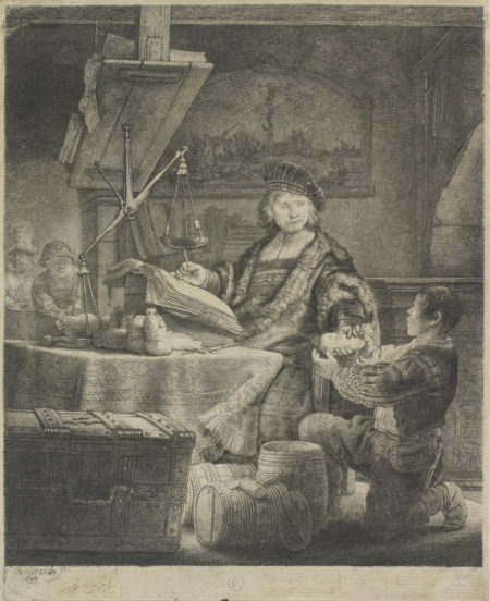 Jan Uytenbogaert 'The Goldweigher' (Bartsch 281; New Hollstein 172)-1639 Jan Uytenbogaert 'The Goldweigher' (Bartsch 281; New Hollstein 172)-1639