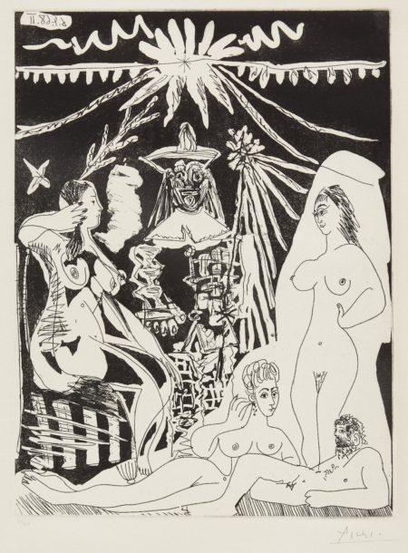 Homme allonge, avec deux Femmes, pl. 18, from La Series 347 (B. 1498; Ba. 1514)-1968 Homme allonge, avec deux Femmes, pl. 18, from La Series 347 (B. 1498; Ba. 1514)-1968