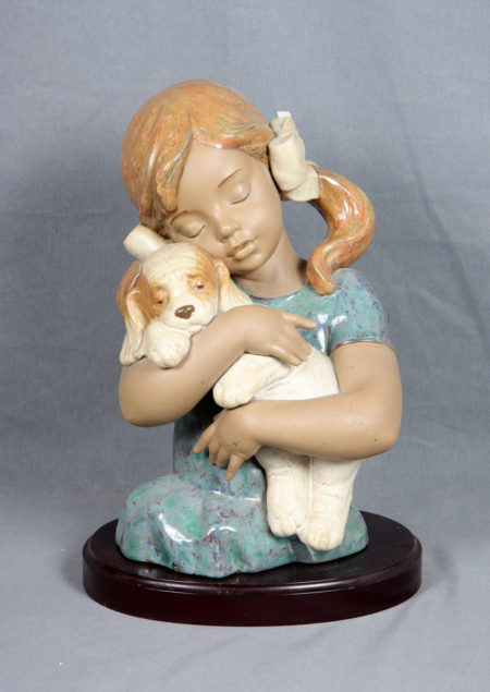 Lladro Polychrome Stoneware Figure - Girl with puppy- Lladro Polychrome Stoneware Figure - Girl with puppy-