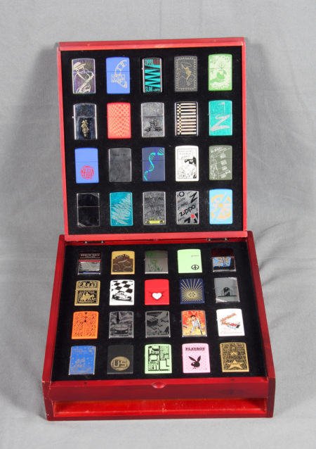 Zippo Lighter Collection With Display Case- Zippo Lighter Collection With Display Case-