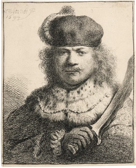 Self-Portrait With Raised Sabre (B., Holl. 18; New Holl. 134; H. 109)-1634 Self-Portrait With Raised Sabre (B., Holl. 18; New Holl. 134; H. 109)-1634