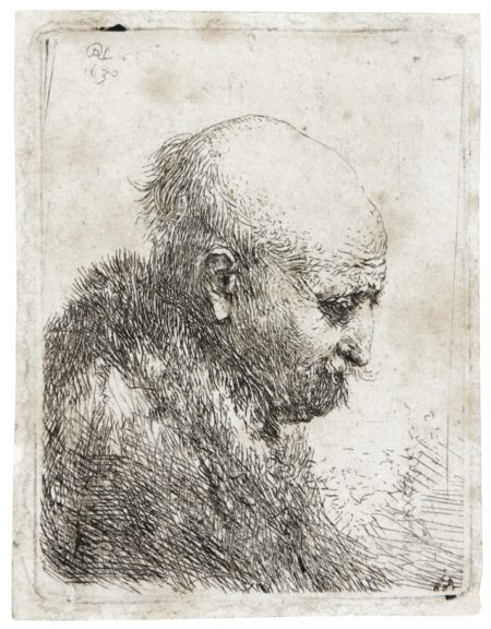 A Bald-Headed Man In Profile Right, Small Bust, The Artist'S Father (?) (B., Holl. 294; New Holl. 61; H. 24)-1630 A Bald-Headed Man In Profile Right, Small Bust, The Artist'S Father (?) (B., Holl. 294; New Holl. 61; H. 24)-1630