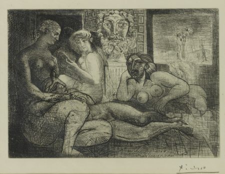 Femmes Entre Elles Avec Voyeur Sculpte. Clin Doeil Au Bain Turc (Bloch 219; Baer 424)-1934 Femmes Entre Elles Avec Voyeur Sculpte. Clin Doeil Au Bain Turc (Bloch 219; Baer 424)-1934