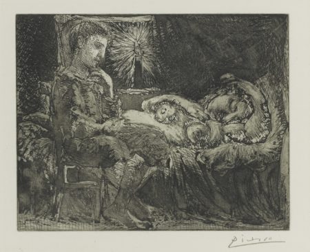 Garcon Pensif Veillant Une Dormeuse A La Lumiere Dune Chandelle (B. 226; Ba. 440)-1934 Garcon Pensif Veillant Une Dormeuse A La Lumiere Dune Chandelle (B. 226; Ba. 440)-1934
