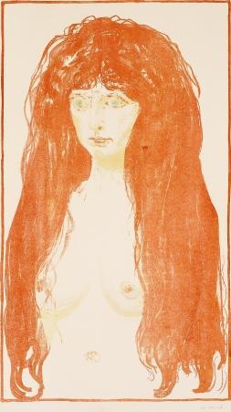 Kvinne med Rodt Har og Gronne Oyne, Synden / Woman with Red Hair and Green Eyes, The Sin / Aktfigur, Die Sunde / Nude figure, Sin / Madchen mit langen roten Haaren, Die Sunde, Weibliche Aktfigur (Sch. 142; W. 198)-1902 Kvinne med Rodt Har og Gronne Oyne, Synden / Woman with Red Hair and Green Eyes, The Sin / Aktfigur, Die Sunde / Nude figure, Sin / Madchen mit langen roten Haaren, Die Sunde, Weibliche Aktfigur (Sch. 142; W. 198)-1902