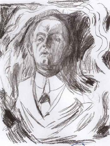 Selvportrett med Sigar / Self-portrait with Cigar (Woll 313)-1909 Selvportrett med Sigar / Self-portrait with Cigar (Woll 313)-1909