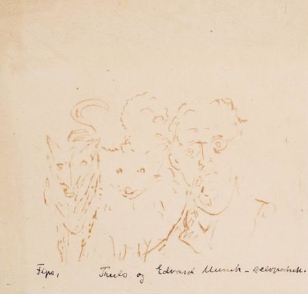 Selvportrett med to Hunder Truls of Fips III / Self-portrait with Two Dogs, Truls and Fips III- Selvportrett med to Hunder Truls of Fips III / Self-portrait with Two Dogs, Truls and Fips III-