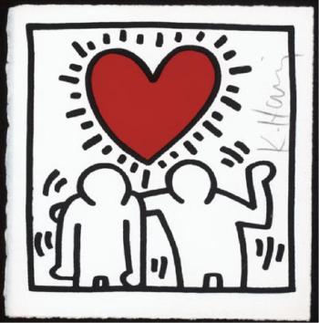Keith Haring - Two Figures with red Heart-1987 Keith Haring - Two Figures with red Heart-1987