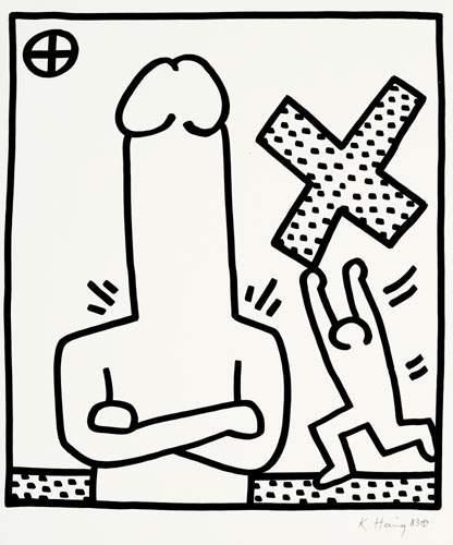 Keith Haring - Men and Cross-1983 Keith Haring - Men and Cross-1983