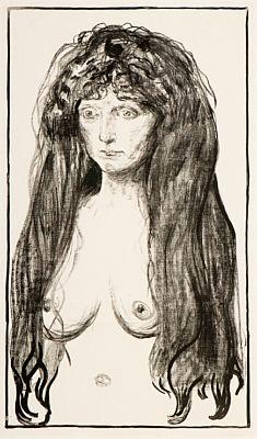 Kvinne med Rodt Har og Gronne Oyne, Synden / Woman with Red Hair and Green Eyes, The Sin / Aktfigur, Die Sunde / Nude figure, Sin / Madchen mit langen roten Haaren, Die Sunde, Weibliche Aktfigur (Sch. 142; W. 198)-1902 Kvinne med Rodt Har og Gronne Oyne, Synden / Woman with Red Hair and Green Eyes, The Sin / Aktfigur, Die Sunde / Nude figure, Sin / Madchen mit langen roten Haaren, Die Sunde, Weibliche Aktfigur (Sch. 142; W. 198)-1902