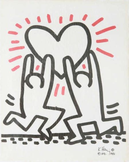 Keith Haring - 2 Men With Heart-1982 Keith Haring - 2 Men With Heart-1982