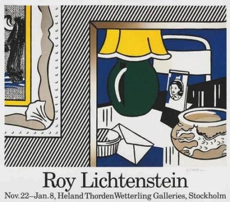 Exhibtion poster depicting 'Two Paintings: Green Lamp'-1986 Exhibtion poster depicting 'Two Paintings: Green Lamp'-1986
