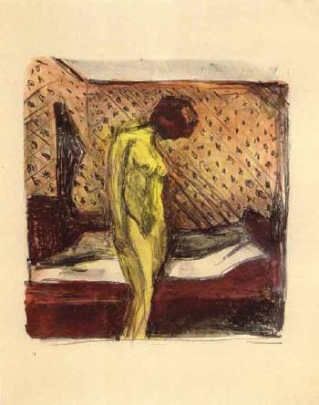 Gratende Ung Kvinne ved Sengen / Weeping young woman by the bed / Nackte junge Frau in einem Zimmer (W. 713)-1930 Gratende Ung Kvinne ved Sengen / Weeping young woman by the bed / Nackte junge Frau in einem Zimmer (W. 713)-1930