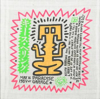 Keith Haring - Paradise Garage Birthday Invitation Handkerchief-1984 Keith Haring - Paradise Garage Birthday Invitation Handkerchief-1984
