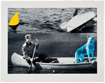 Man, Dog (Blue), Canoe/Shark Fins (One Yellow), Capsized Boat-2002 Man, Dog (Blue), Canoe/Shark Fins (One Yellow), Capsized Boat-2002