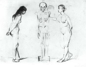 Die Beiden Madchen und das Gerippe / Kvinnene ved skjelettet / The Women and the Skeleton (Schiefler 44, Willoch 36, Woll 51)-1896 Die Beiden Madchen und das Gerippe / Kvinnene ved skjelettet / The Women and the Skeleton (Schiefler 44, Willoch 36, Woll 51)-1896