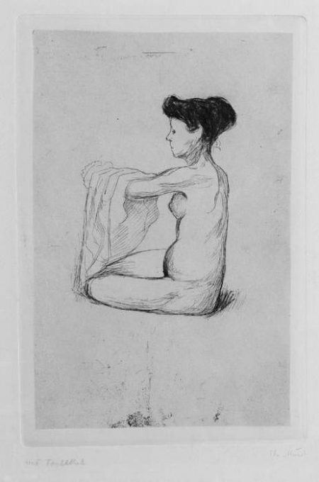 Kvinne som tar Linnetet pa / Woman Putting on her Nightgown / Aktfigur (Woll no. 52 II B)-1896 Kvinne som tar Linnetet pa / Woman Putting on her Nightgown / Aktfigur (Woll no. 52 II B)-1896