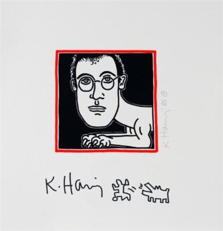 Keith Haring - Self portrait with an additional hand-drawing-1985 Keith Haring - Self portrait with an additional hand-drawing-1985