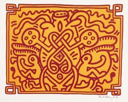 Keith Haring - Chocolate Buddha: Four Plates-1989 Keith Haring - Chocolate Buddha: Four Plates-1989