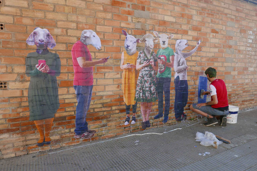 Bifido - Working on a new mural War Pigs in Penelles, Catalonia, Spain, 2016
