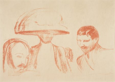 Two Men and a Woman with a Large Hat / To Menn Og Kvinne Med Stor Hatt (Woll 490; Schiefler 428)-1915 Two Men and a Woman with a Large Hat / To Menn Og Kvinne Med Stor Hatt (Woll 490; Schiefler 428)-1915