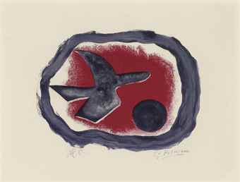 Oiseau sur fond carmin (Oiseau XIV)-1958 Oiseau sur fond carmin (Oiseau XIV)-1958