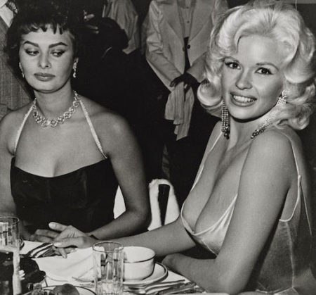 Jane Mansfield and Sophia Loren at Romanoff's, Beverly Hills-1958 Jane Mansfield and Sophia Loren at Romanoff's, Beverly Hills-1958